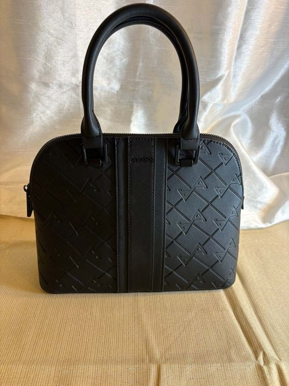 ALDO Black Embossed Logo Dome Satchel Handbag